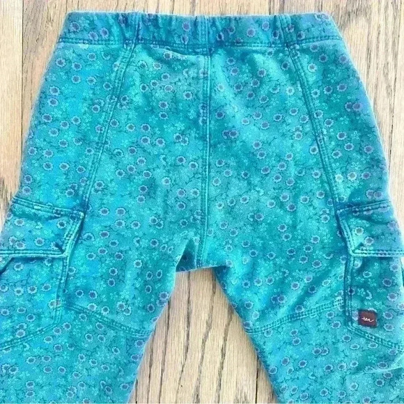 Tea Turquoise Floral Cargo Legging Pants Girls Size 4 - Picture 6 of 10
